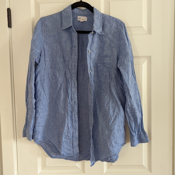 Gap Linen Boyfriend Shirt Light Blue - Picture 6 of 7